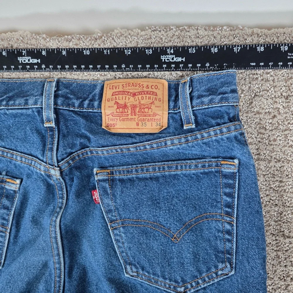 Vintage Levis 505 Regular Fit Straight Leg Jeans Mens 34x34 Made in USA Blue